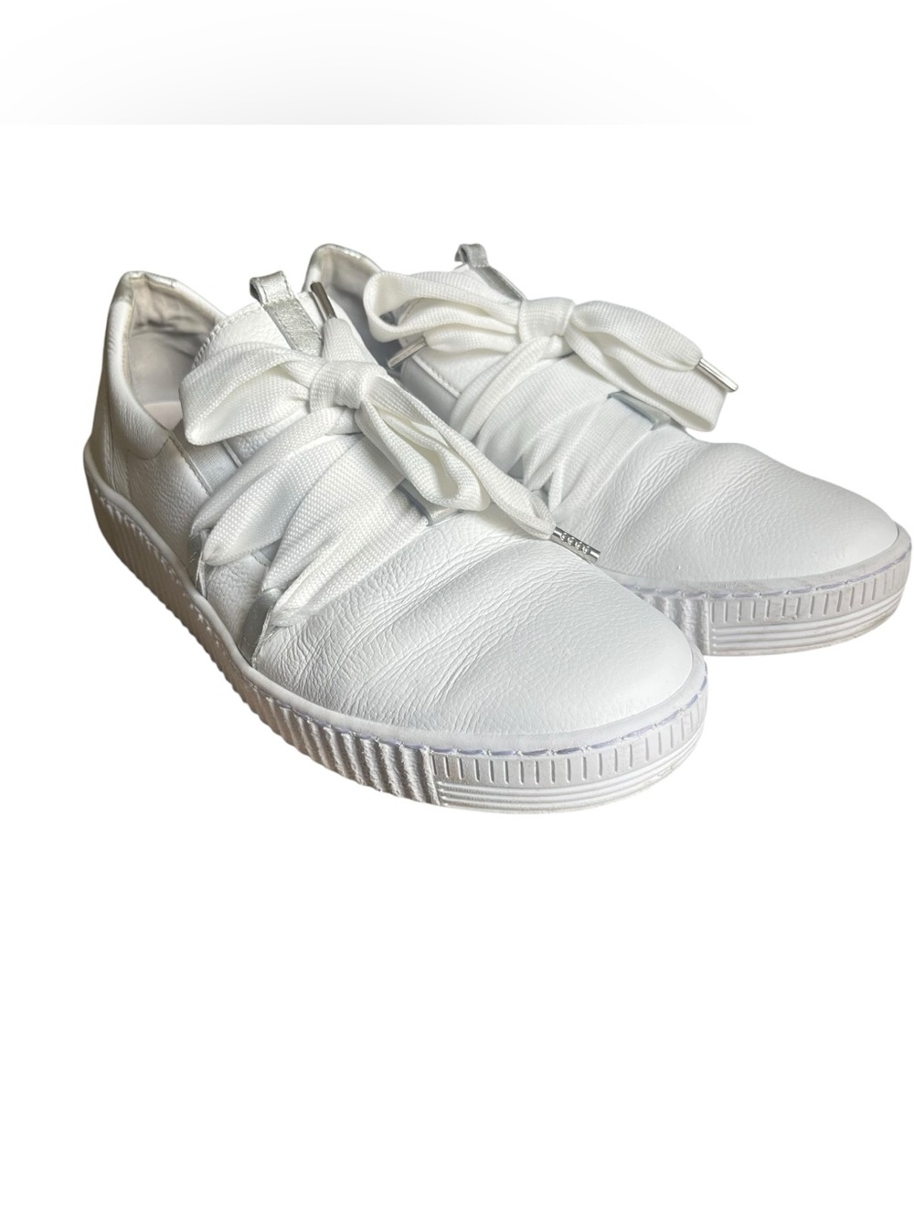 Gabor White Leather Platform Sneakers Women US 8.5 UK 6.5 Wide Ribbon Laces